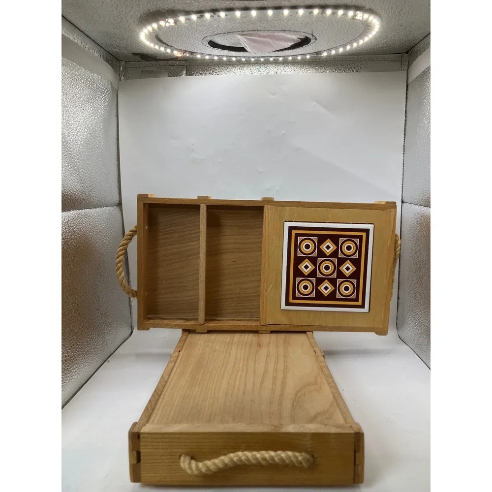 Wooden Bedside Table Drawer Organizer Set with‎ Ceramic Tile Top